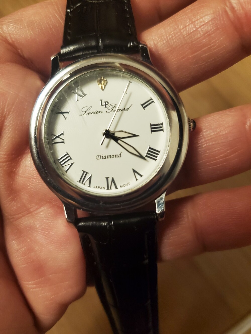 Lucien Piccard Diamond White Dial Watch with Black Leather Strap Sell As Is
